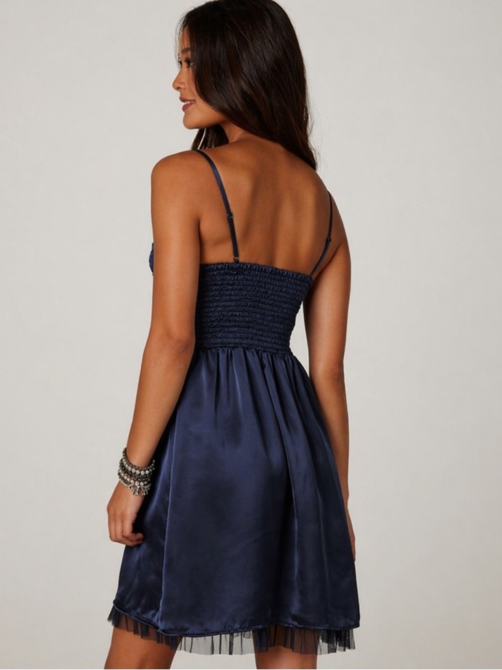 American Eagle Outfitters Navy Satin Spaghetti Strap Mini Dress - Picture 2 of 10